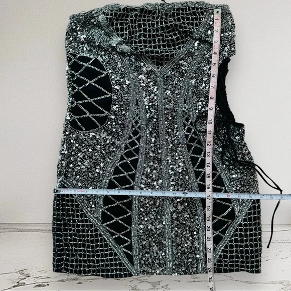 NEW NASTY GAL Bandeau Sequin Lace Up Cut Out Mini Dress Size 8 - Picture 7 of 12